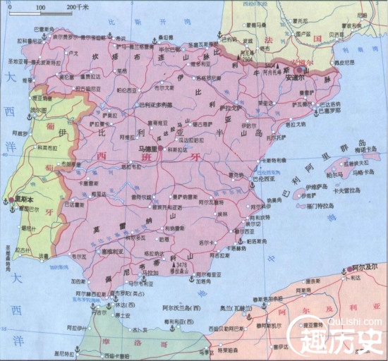 西班牙——世界史西班牙地图